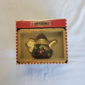 Mary Engelbreit Vintage Christmas Collection Black and Gold Teapot Ornament